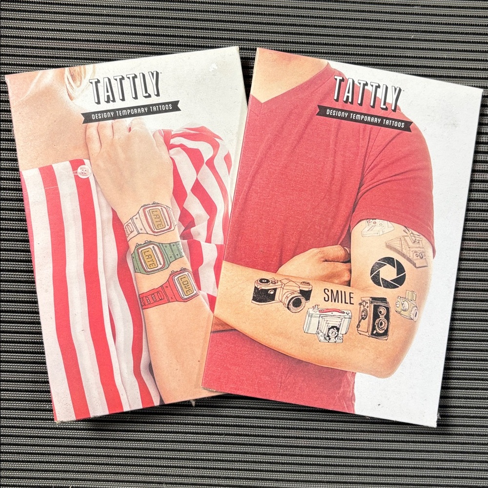 TATTLY TEMPORARY OLD SCHOOL TATTOO SETS: Digital Watches & Cameras